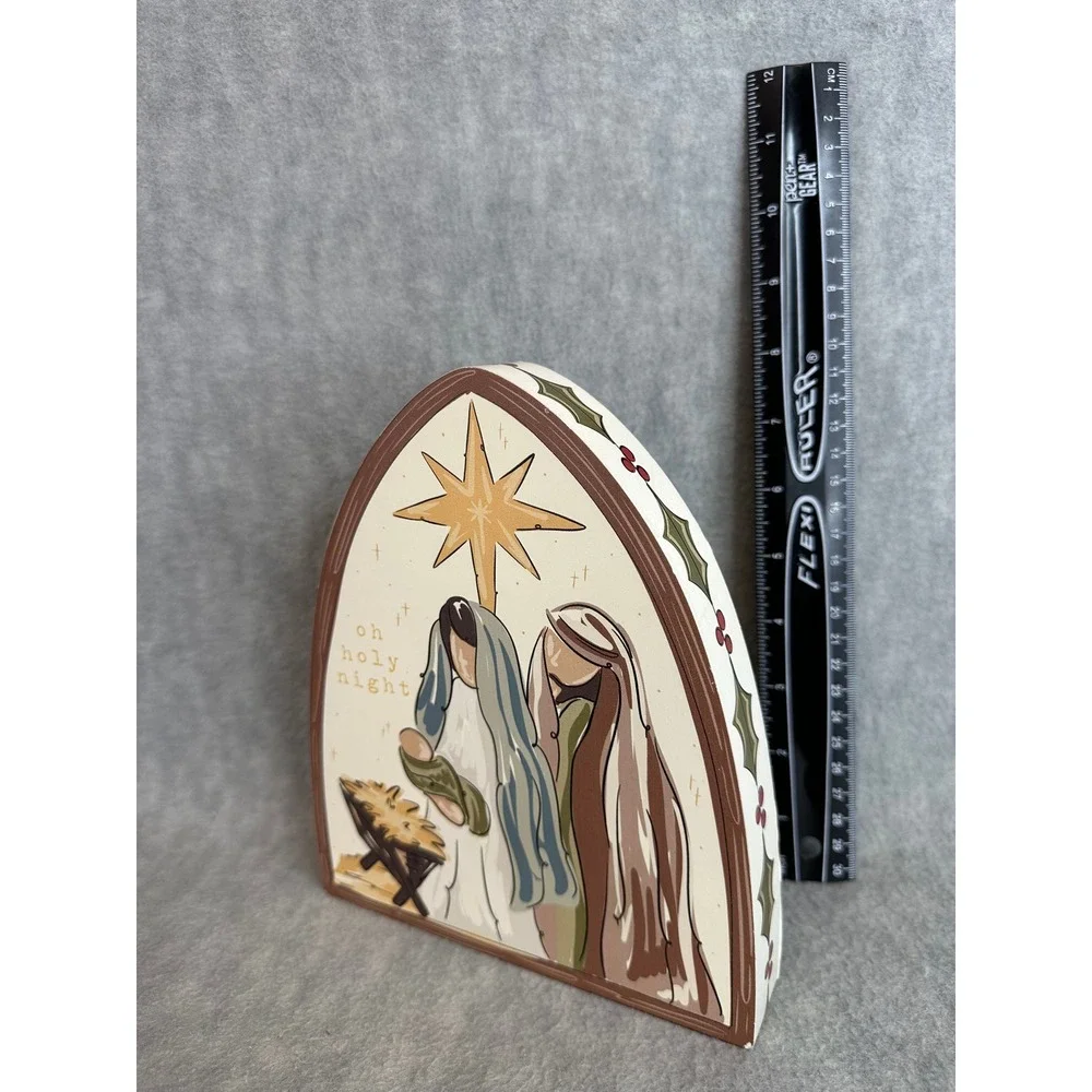 Neutral Nativity Wood Block Glory Haus Kalyn Dunks Oh Holy Night Christmas Decor